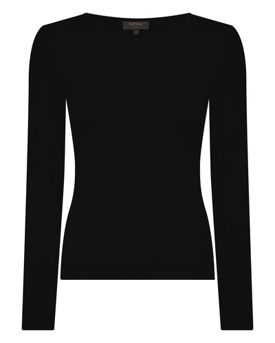 N.Peal Women's Eden Superfine Cashmere Round Neck Top Black