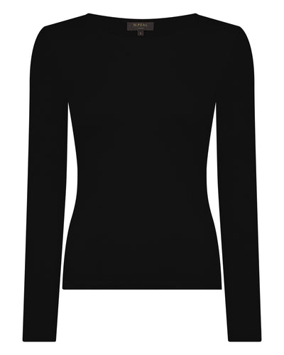 N.Peal Women's Eden Superfine Cashmere Round Neck Top Black