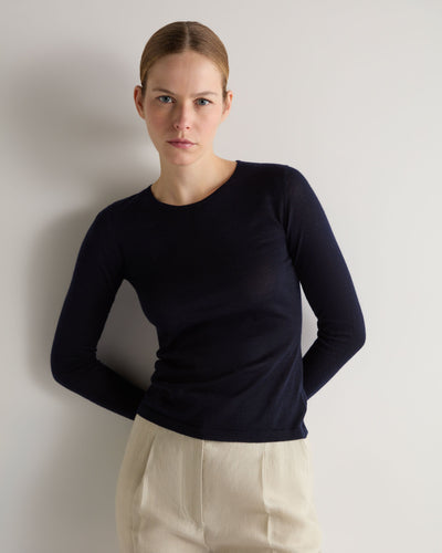 N.Peal Women's Eden Superfine Cashmere Round Neck Top Navy Blue