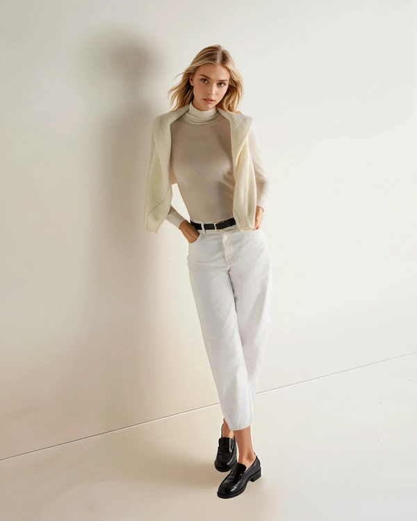 N.Peal Women's Margot Superfine Cashmere Roll Neck Jumper New Ivory White