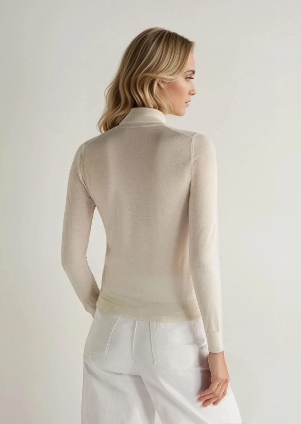 N.Peal Women's Margot Superfine Cashmere Roll Neck Jumper New Ivory White