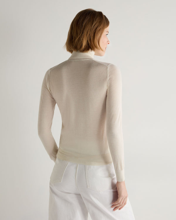 N.Peal Women's Margot Superfine Cashmere Roll Neck Jumper New Ivory White