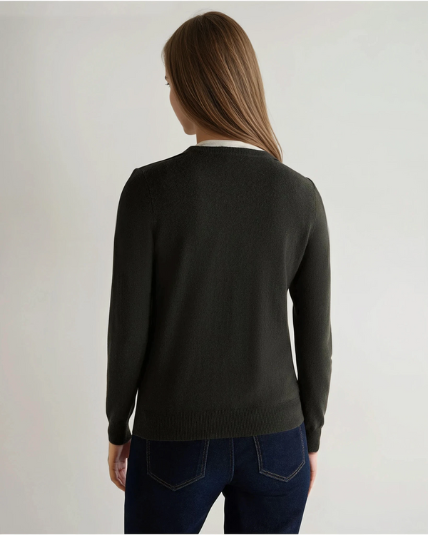 N.Peal Women's Evie Classic Round Neck Cashmere Jumper Arabica Khaki Green