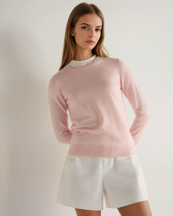 N.Peal Women's Evie Classic Round Neck Cashmere Jumper Blossom Pink