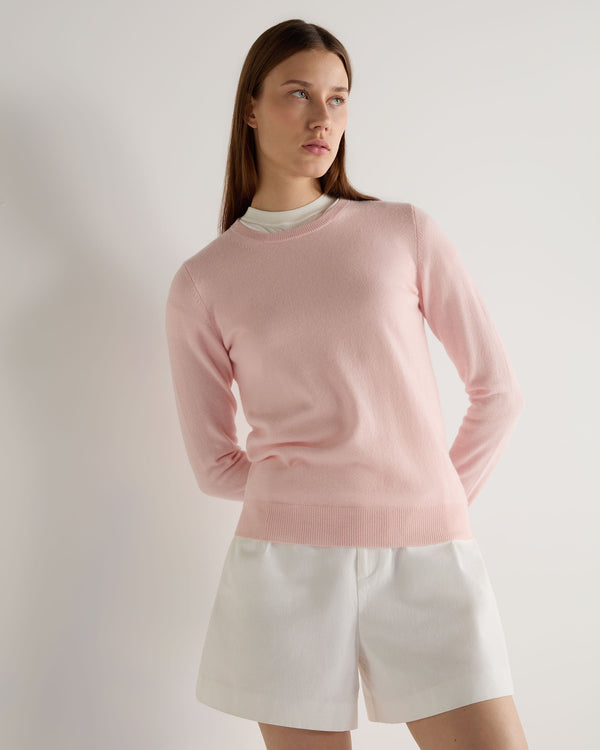 N.Peal Women's Evie Classic Round Neck Cashmere Jumper Blossom Pink