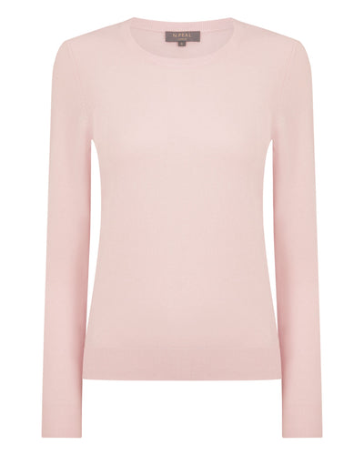 N.Peal Women's Evie Classic Round Neck Cashmere Jumper Blossom Pink