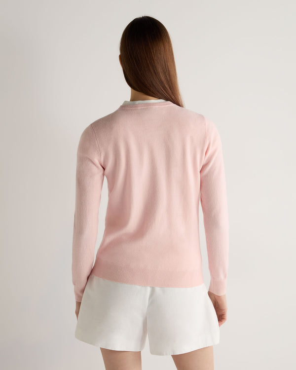 N.Peal Women's Evie Classic Round Neck Cashmere Jumper Blossom Pink