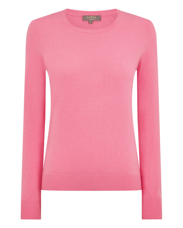 N.Peal Women's Evie Classic Round Neck Cashmere Jumper Camellia Pink