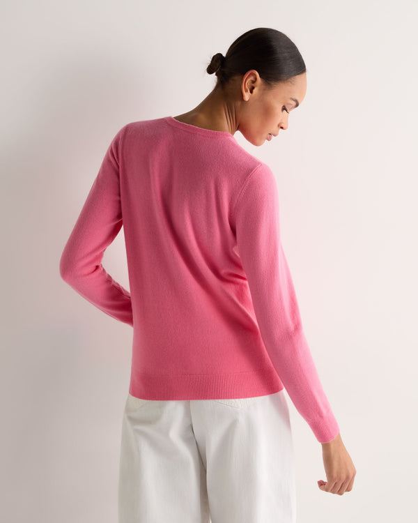 N.Peal Women's Evie Classic Round Neck Cashmere Jumper Camellia Pink