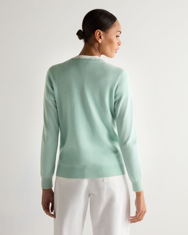 N.Peal Women's Evie Classic Round Neck Cashmere Jumper Dusty Teal Green