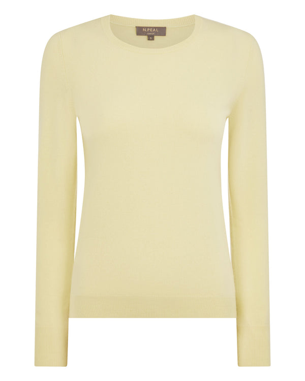 N.Peal Women's Evie Classic Round Neck Cashmere Jumper Granita Yellow