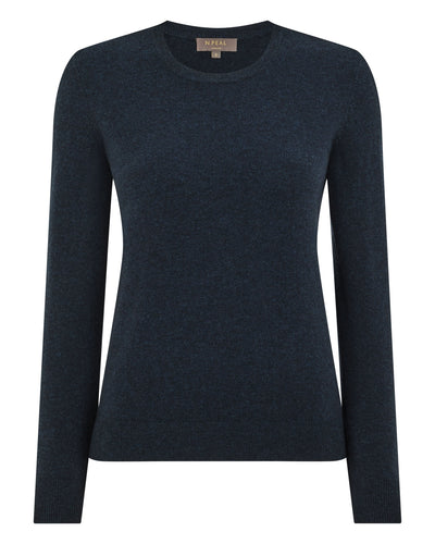 N.Peal Women's Evie Classic Round Neck Cashmere Jumper Indigo Blue