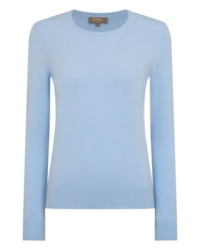 N.Peal Women's Evie Classic Round Neck Cashmere Jumper Sea Mist Blue