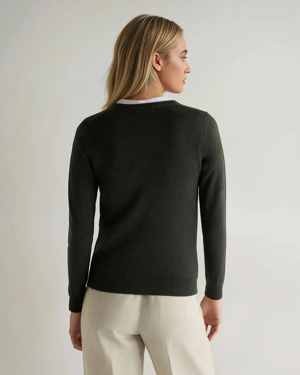 N.Peal Women's Phoebe V Neck Cashmere Jumper Arabica Khaki Green