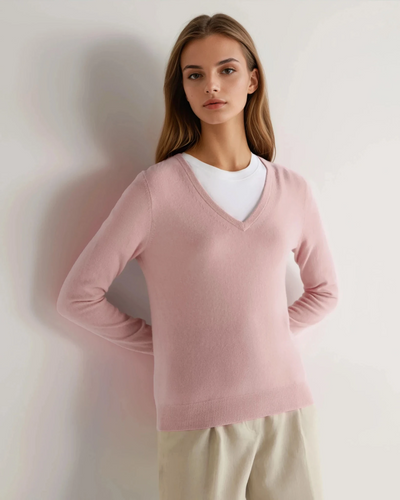N.Peal Women's Phoebe V Neck Cashmere Jumper Blossom Pink