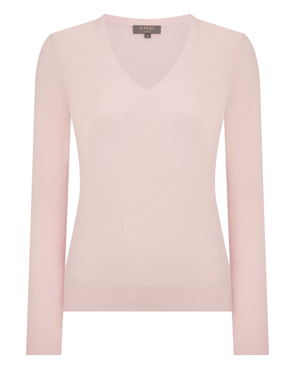 N.Peal Women's Phoebe V Neck Cashmere Jumper Blossom Pink