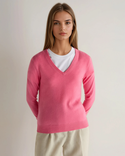 N.Peal Women's Phoebe V Neck Cashmere Jumper Camellia Pink