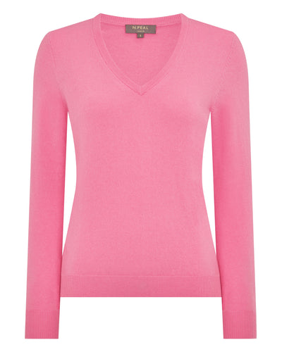 N.Peal Women's Phoebe V Neck Cashmere Jumper Camellia Pink