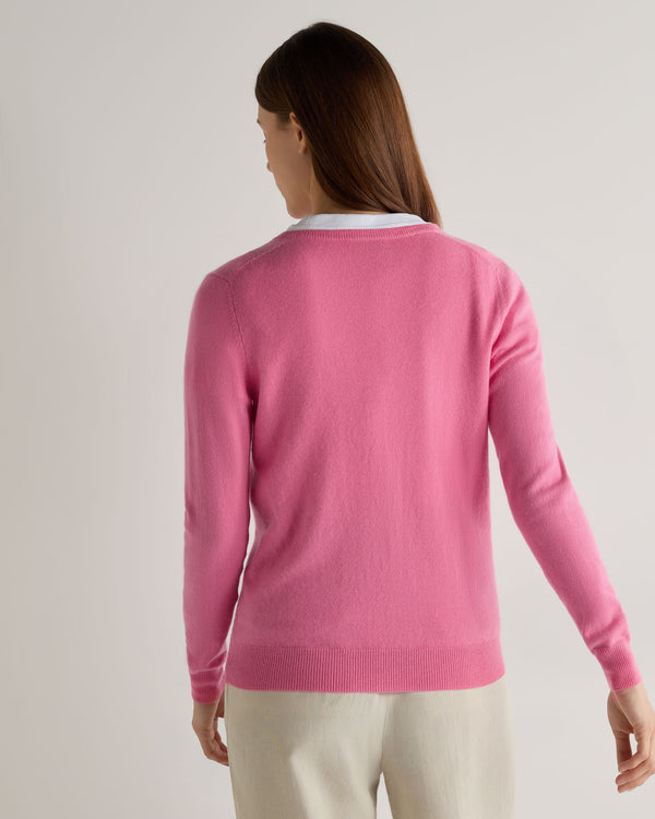 N.Peal Women's Phoebe V Neck Cashmere Jumper Camellia Pink