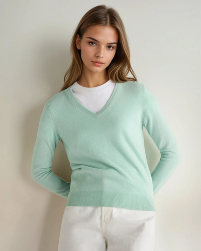 N.Peal Women's Phoebe V Neck Cashmere Jumper Dusty Teal Green