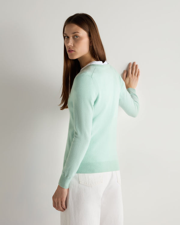 N.Peal Women's Phoebe V Neck Cashmere Jumper Dusty Teal Green