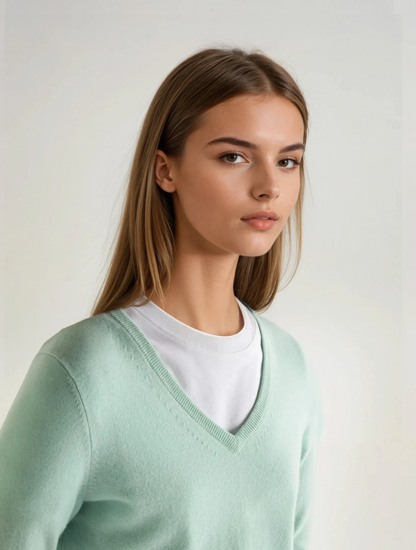 N.Peal Women's Phoebe V Neck Cashmere Jumper Dusty Teal Green