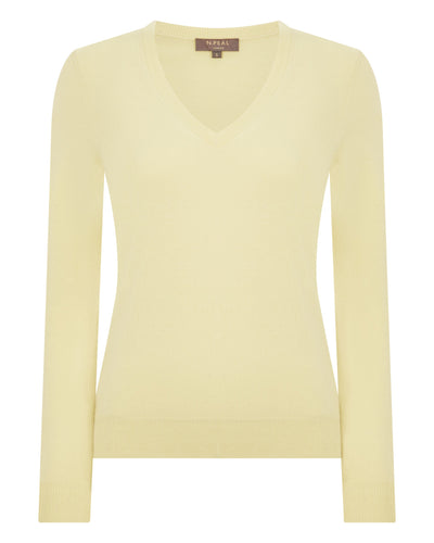 N.Peal Women's Phoebe V Neck Cashmere Jumper Granita Yellow