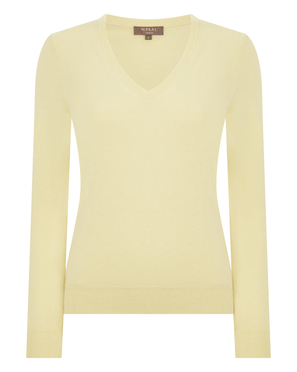 N.Peal Women's Phoebe V Neck Cashmere Jumper Granita Yellow