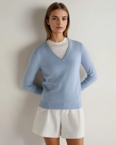 N.Peal Women's Phoebe V Neck Cashmere Jumper Sea Mist Blue