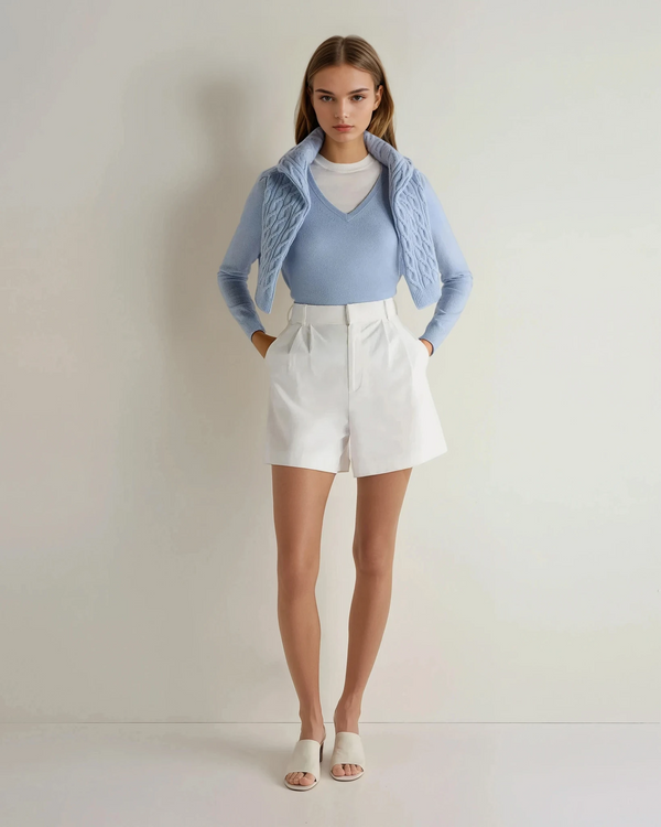 N.Peal Women's Phoebe V Neck Cashmere Jumper Sea Mist Blue