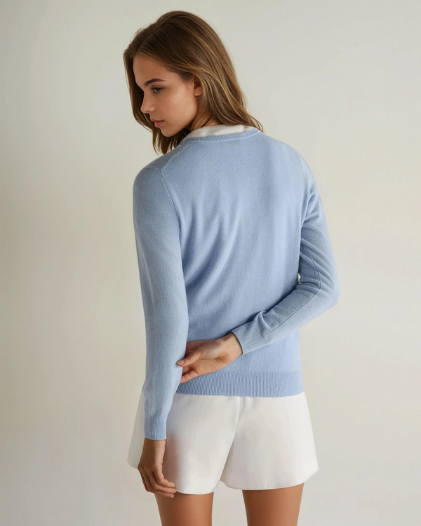 N.Peal Women's Phoebe V Neck Cashmere Jumper Sea Mist Blue