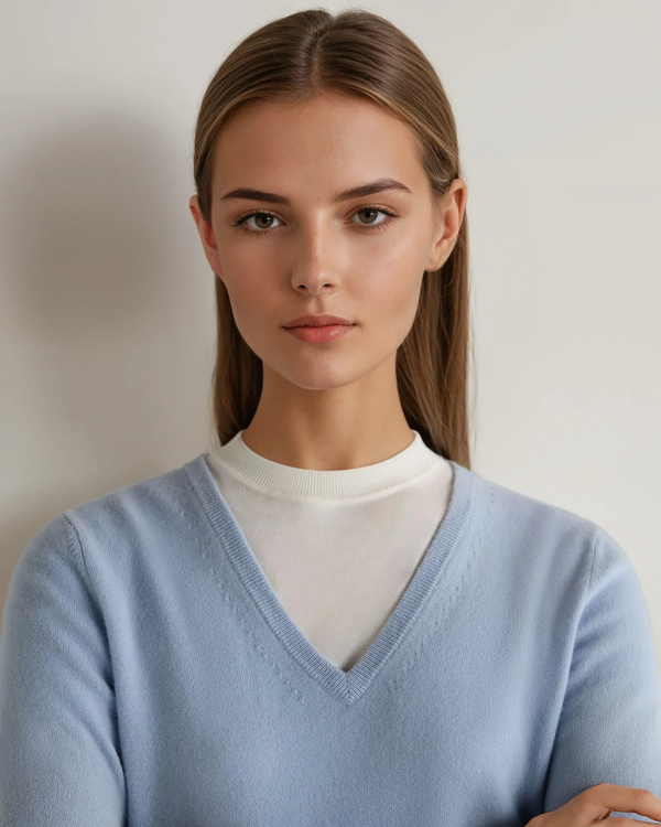 N.Peal Women's Phoebe V Neck Cashmere Jumper Sea Mist Blue
