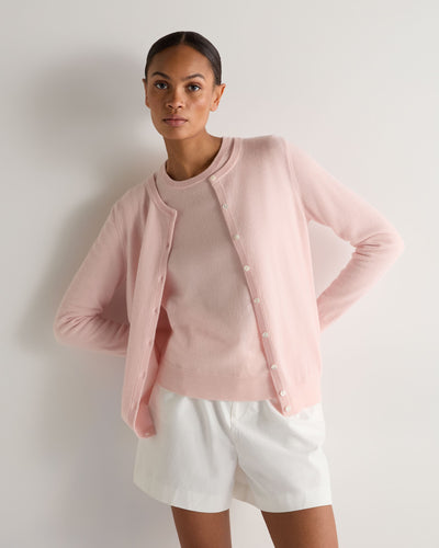 N.Peal Women's Olivia Round Neck Cashmere Cardigan Blossom Pink