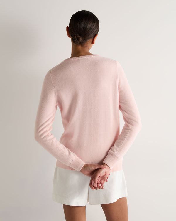 N.Peal Women's Olivia Round Neck Cashmere Cardigan Blossom Pink