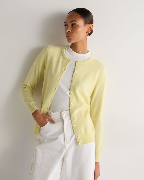 N.Peal Women's Olivia Round Neck Cashmere Cardigan Granita Yellow