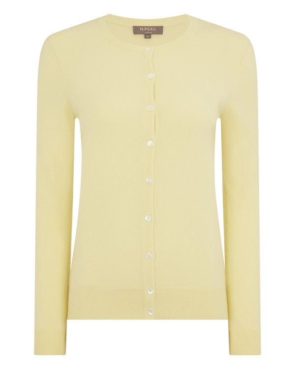 N.Peal Women's Olivia Round Neck Cashmere Cardigan Granita Yellow