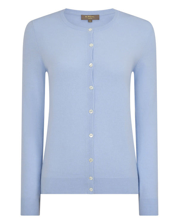 N.Peal Women's Olivia Round Neck Cashmere Cardigan Sea Mist Blue