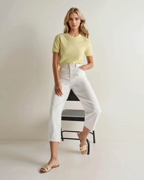 N.Peal Women's Milly Classic Cashmere T-Shirt Granita Yellow