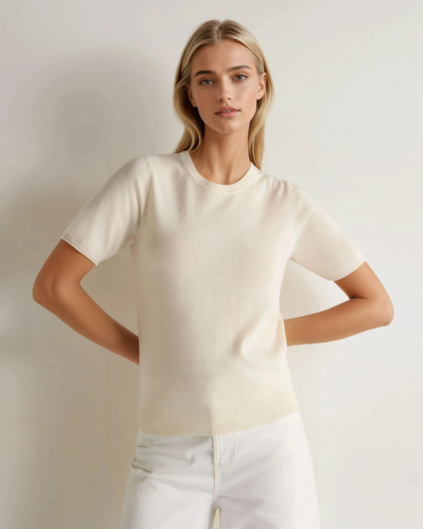 N.Peal Women's Milly Classic Cashmere T-Shirt New Ivory White