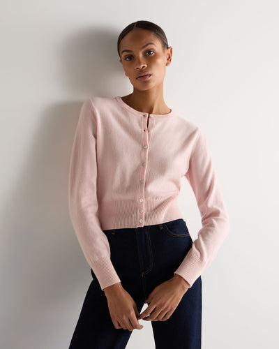 N.Peal Women's Ivy Cropped Cashmere Cardigan Blossom Pink