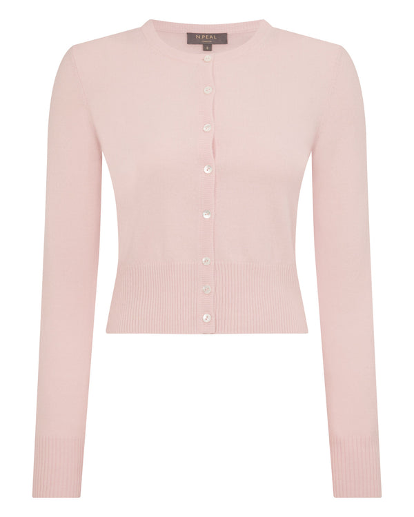 N.Peal Women's Ivy Cropped Cashmere Cardigan Blossom Pink