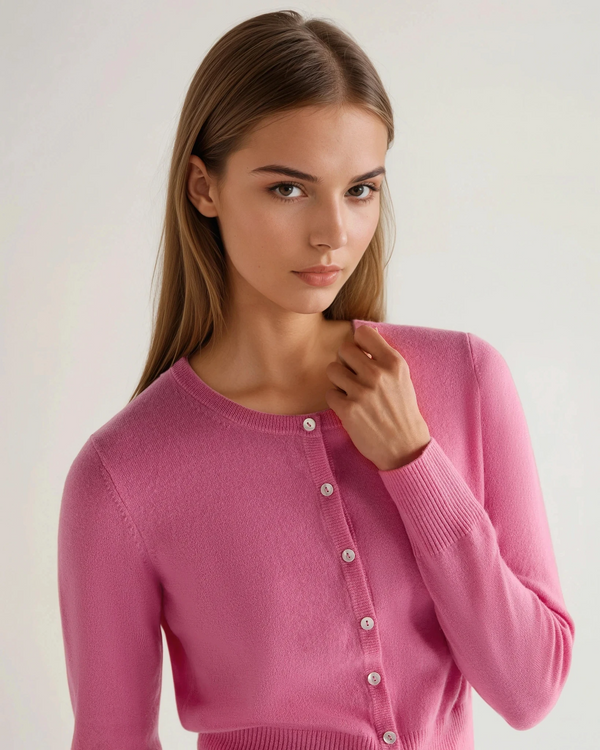N.Peal Women's Ivy Cropped Cashmere Cardigan Camellia Pink