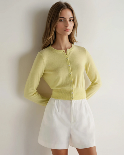 N.Peal Women's Ivy Cropped Cashmere Cardigan Granita Yellow