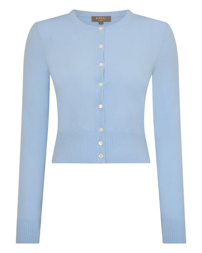 N.Peal Women's Ivy Cropped Cashmere Cardigan Sea Mist Blue