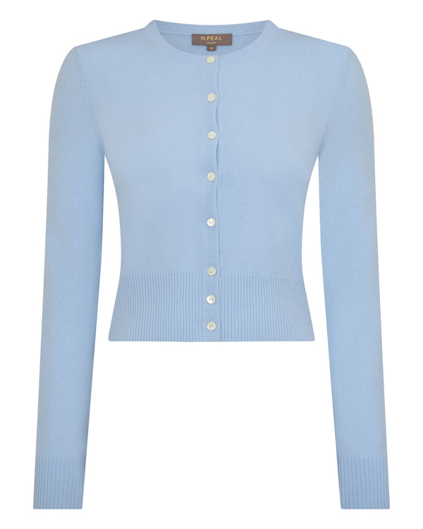 N.Peal Women's Ivy Cropped Cashmere Cardigan Sea Mist Blue