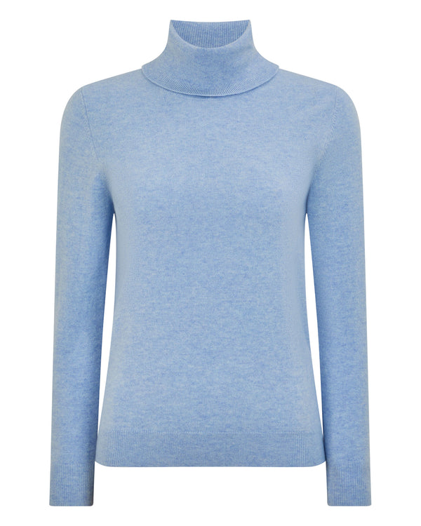 N.Peal Women's Luna Roll Neck Cashmere Jumper Cornflower Blue