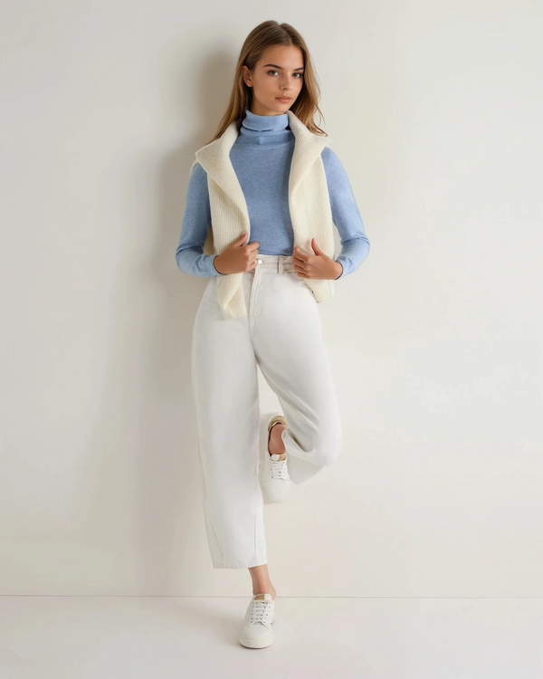 N.Peal Women's Luna Roll Neck Cashmere Jumper Cornflower Blue