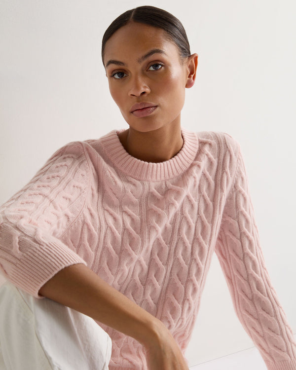 N.Peal Women's Emilia Cable Round Neck Cashmere Jumper Blossom Pink