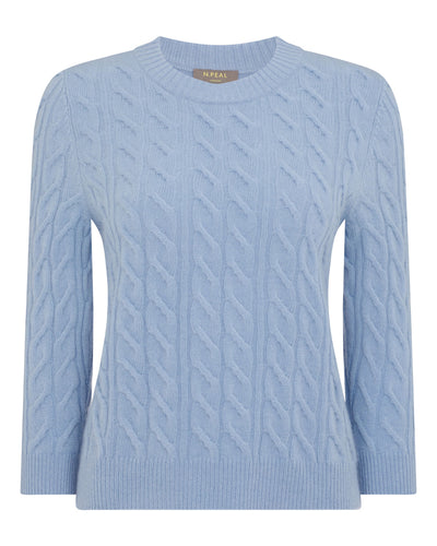 N.Peal Women's Emilia Cable Round Neck Cashmere Jumper Sea Mist Blue