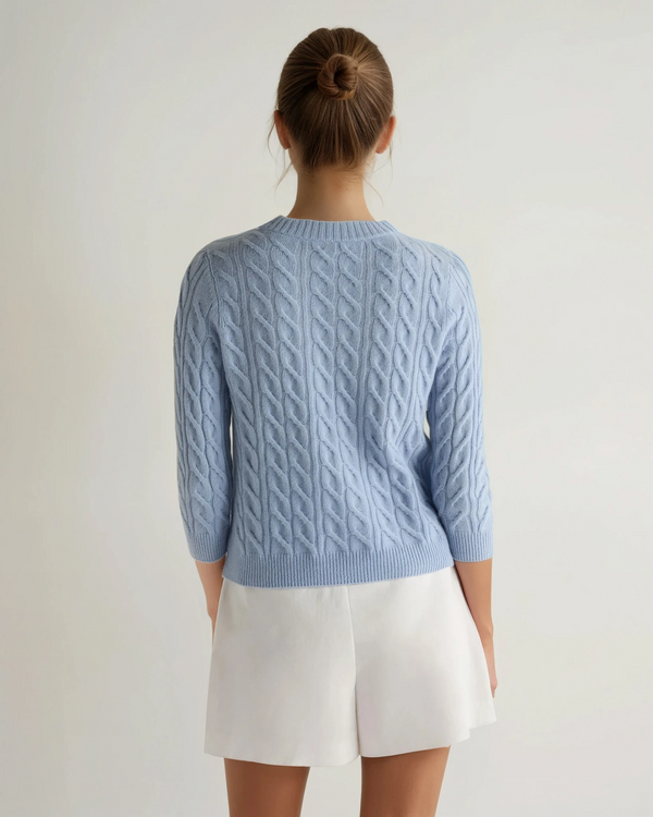 N.Peal Women's Emilia Cable Round Neck Cashmere Jumper Sea Mist Blue